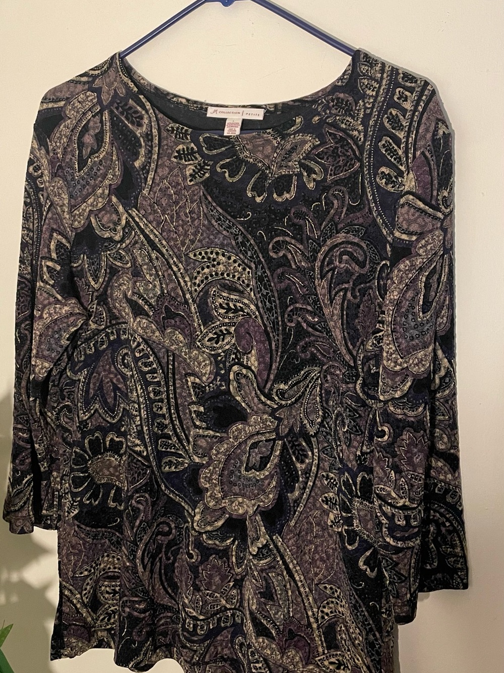 JM Collection Black & Purple Paisley Long Sleeve Top